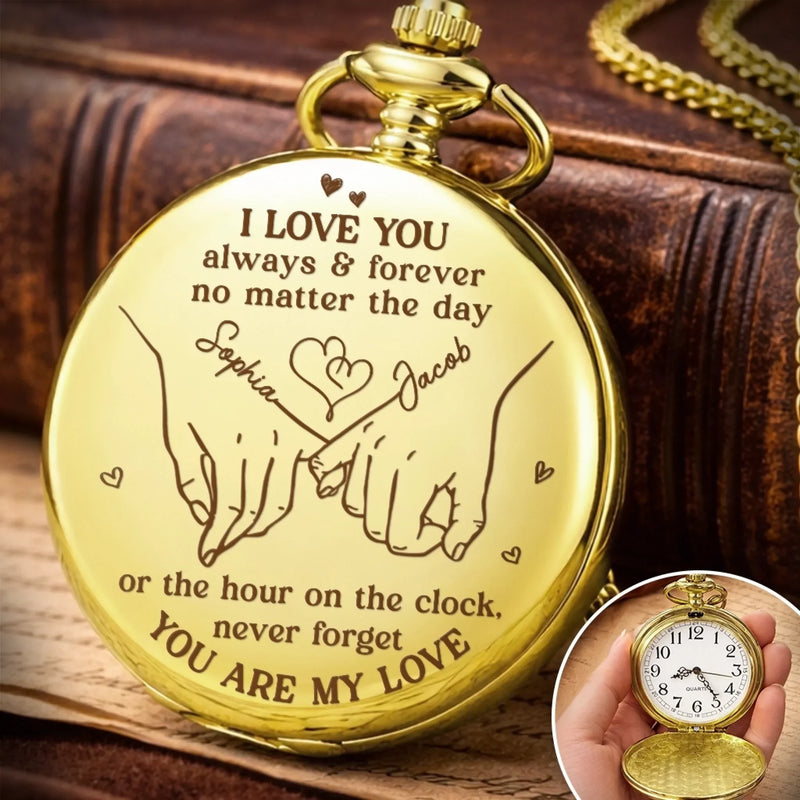 Custom Pocket Watch - Personalized Anniversary Wedding Gifts For Husband And Wife, Him And Her - Love Feels Right With You
